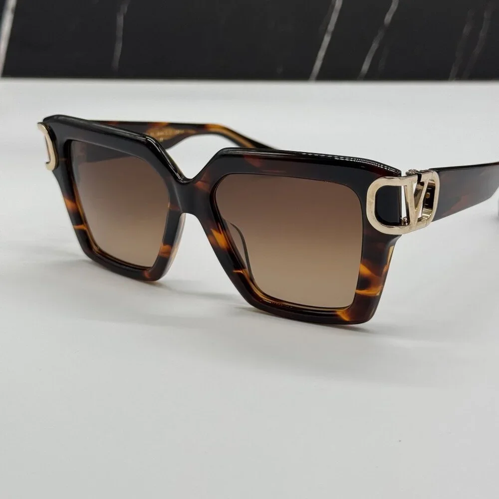NEW VALENTINO VLS-107B HAVANA SQUARE SUNGLASSES VALENTINO